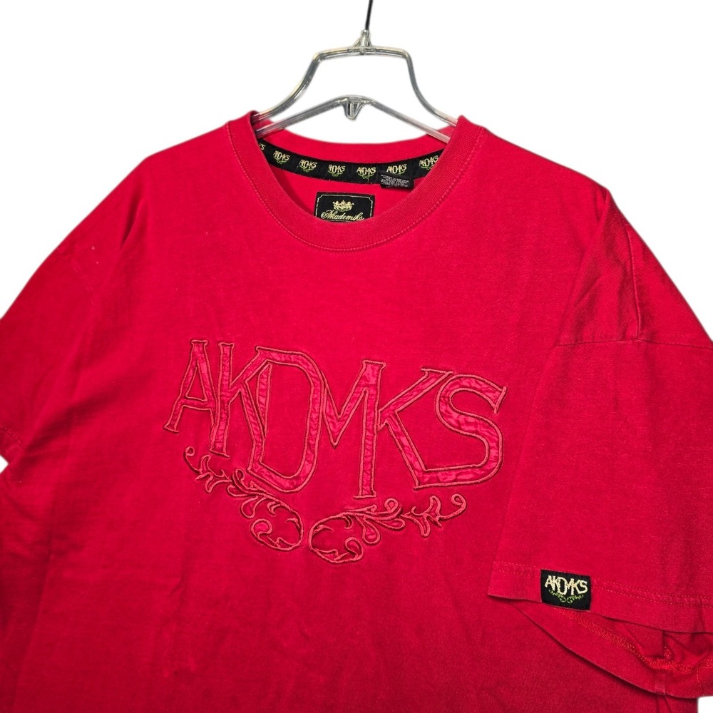 Vintage Akademiks T-Shirt Mens 2XL Red‎ Tonal Embroidered Graphic Logo Y2K 00s